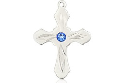 [6036SS5-STN9] Sterling Silver Cross Medal with a 3mm Sapphire Swarovski stone