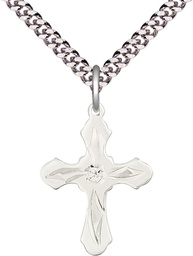 [6036SS5/24S] Sterling Silver Cross Pendant on a 24 inch Light Rhodium Heavy Curb chain