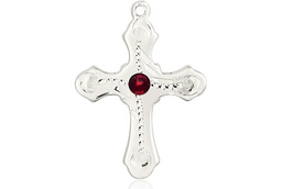 [6036SS6-STN1] Sterling Silver Cross Medal with a 3mm Garnet Swarovski stone