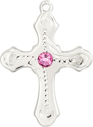 [6036SS6-STN10] Sterling Silver Cross Medal with a 3mm Rose Swarovski stone