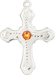 [6036SS6-STN11] Sterling Silver Cross Medal with a 3mm Topaz Swarovski stone