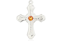 [6036SS6-STN11] Sterling Silver Cross Medal with a 3mm Topaz Swarovski stone