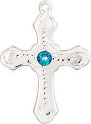 [6036SS6-STN12] Sterling Silver Cross Medal with a 3mm Zircon Swarovski stone