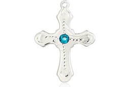 [6036SS6-STN12] Sterling Silver Cross Medal with a 3mm Zircon Swarovski stone