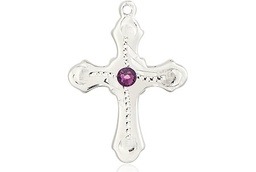 [6036SS6-STN2] Sterling Silver Cross Medal with a 3mm Amethyst Swarovski stone