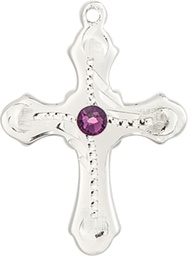 [6036SS6-STN2] Sterling Silver Cross Medal with a 3mm Amethyst Swarovski stone