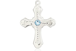 [6036SS6-STN3] Sterling Silver Cross Medal with a 3mm Aqua Swarovski stone