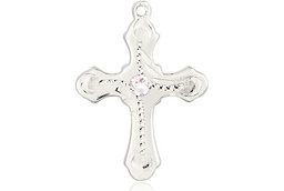 [6036SS6-STN4] Sterling Silver Cross Medal with a 3mm Crystal Swarovski stone