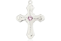 [6036SS6-STN6] Sterling Silver Cross Medal with a 3mm Light Amethyst Swarovski stone