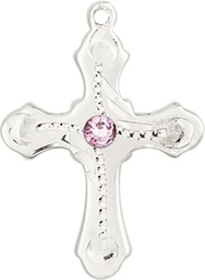 [6036SS6-STN6] Sterling Silver Cross Medal with a 3mm Light Amethyst Swarovski stone