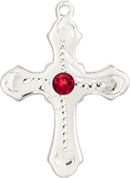 [6036SS6-STN7] Sterling Silver Cross Medal with a 3mm Ruby Swarovski stone