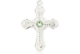 [6036SS6-STN8] Sterling Silver Cross Medal with a 3mm Peridot Swarovski stone