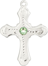 [6036SS6-STN8] Sterling Silver Cross Medal with a 3mm Peridot Swarovski stone