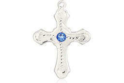 [6036SS6-STN9] Sterling Silver Cross Medal with a 3mm Sapphire Swarovski stone