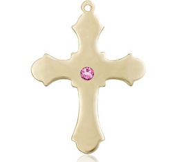 [6037GF1-STN10] 14kt Gold Filled Cross Medal with a 3mm Rose Swarovski stone