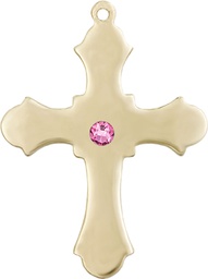 [6037GF1-STN10] 14kt Gold Filled Cross Medal with a 3mm Rose Swarovski stone