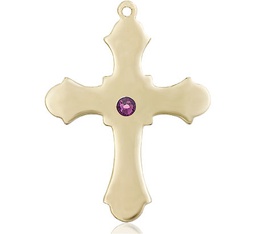 [6037GF1-STN2] 14kt Gold Filled Cross Medal with a 3mm Amethyst Swarovski stone