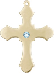 [6037GF1-STN3] 14kt Gold Filled Cross Medal with a 3mm Aqua Swarovski stone