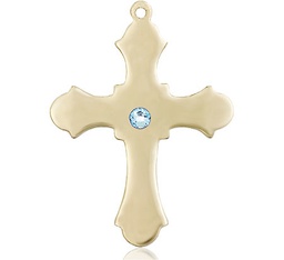 [6037GF1-STN3] 14kt Gold Filled Cross Medal with a 3mm Aqua Swarovski stone