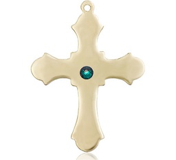 [6037GF1-STN5] 14kt Gold Filled Cross Medal with a 3mm Emerald Swarovski stone