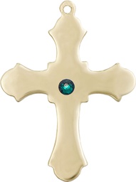 [6037GF1-STN5] 14kt Gold Filled Cross Medal with a 3mm Emerald Swarovski stone