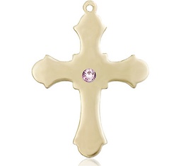 [6037GF1-STN6] 14kt Gold Filled Cross Medal with a 3mm Light Amethyst Swarovski stone