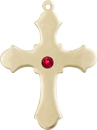 [6037GF1-STN7] 14kt Gold Filled Cross Medal with a 3mm Ruby Swarovski stone