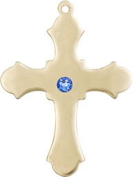 [6037GF1-STN9] 14kt Gold Filled Cross Medal with a 3mm Sapphire Swarovski stone