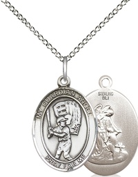 [8700SS/18SS] Sterling Silver Guardian Angel Baseball Pendant on a 18 inch Sterling Silver Light Curb chain