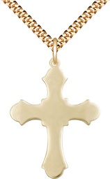 [6037GF1/24G] 14kt Gold Filled Cross Pendant on a 24 inch Gold Plate Heavy Curb chain