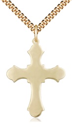 [6037GF1/24G] 14kt Gold Filled Cross Pendant on a 24 inch Gold Plate Heavy Curb chain
