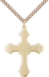 [6037GF1/24GF] 14kt Gold Filled Cross Pendant on a 24 inch Gold Filled Heavy Curb chain