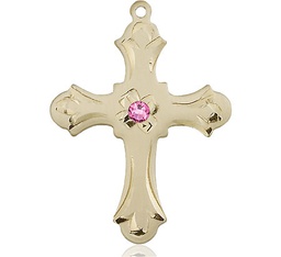 [6037GF2-STN10] 14kt Gold Filled Cross Medal with a 3mm Rose Swarovski stone