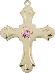 [6037GF2-STN10] 14kt Gold Filled Cross Medal with a 3mm Rose Swarovski stone