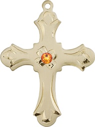 [6037GF2-STN11] 14kt Gold Filled Cross Medal with a 3mm Topaz Swarovski stone