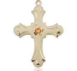 [6037GF2-STN11] 14kt Gold Filled Cross Medal with a 3mm Topaz Swarovski stone