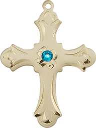 [6037GF2-STN12] 14kt Gold Filled Cross Medal with a 3mm Zircon Swarovski stone