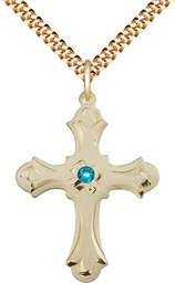 [6037GF2-STN12/24G] 14kt Gold Filled Cross Pendant with a 3mm Zircon Swarovski stone on a 24 inch Gold Plate Heavy Curb chain