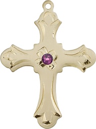 [6037GF2-STN2] 14kt Gold Filled Cross Medal with a 3mm Amethyst Swarovski stone