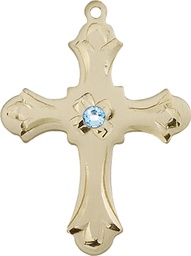 [6037GF2-STN3] 14kt Gold Filled Cross Medal with a 3mm Aqua Swarovski stone