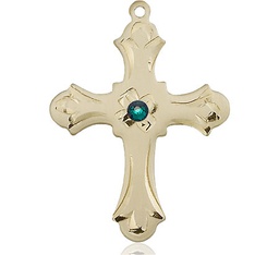 [6037GF2-STN5] 14kt Gold Filled Cross Medal with a 3mm Emerald Swarovski stone