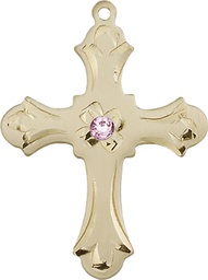 [6037GF2-STN6] 14kt Gold Filled Cross Medal with a 3mm Light Amethyst Swarovski stone