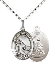 [8701SS/18SS] Sterling Silver Guardian Angel Football Pendant on a 18 inch Sterling Silver Light Curb chain