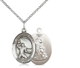 [8701SS/18SS] Sterling Silver Guardian Angel Football Pendant on a 18 inch Sterling Silver Light Curb chain