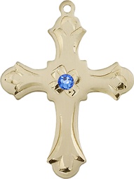 [6037GF2-STN9] 14kt Gold Filled Cross Medal with a 3mm Sapphire Swarovski stone