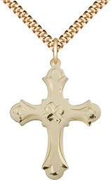 [6037GF2/24G] 14kt Gold Filled Cross Pendant on a 24 inch Gold Plate Heavy Curb chain