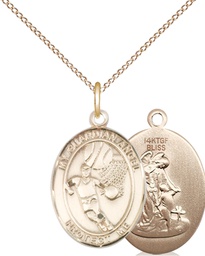 [8702GF/18GF] 14kt Gold Filled Guardian Angel Basketball Pendant on a 18 inch Gold Filled Light Curb chain