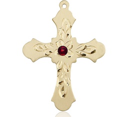 [6037GF3-STN1] 14kt Gold Filled Cross Medal with a 3mm Garnet Swarovski stone