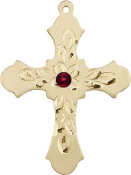 [6037GF3-STN1] 14kt Gold Filled Cross Medal with a 3mm Garnet Swarovski stone