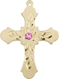 [6037GF3-STN10] 14kt Gold Filled Cross Medal with a 3mm Rose Swarovski stone